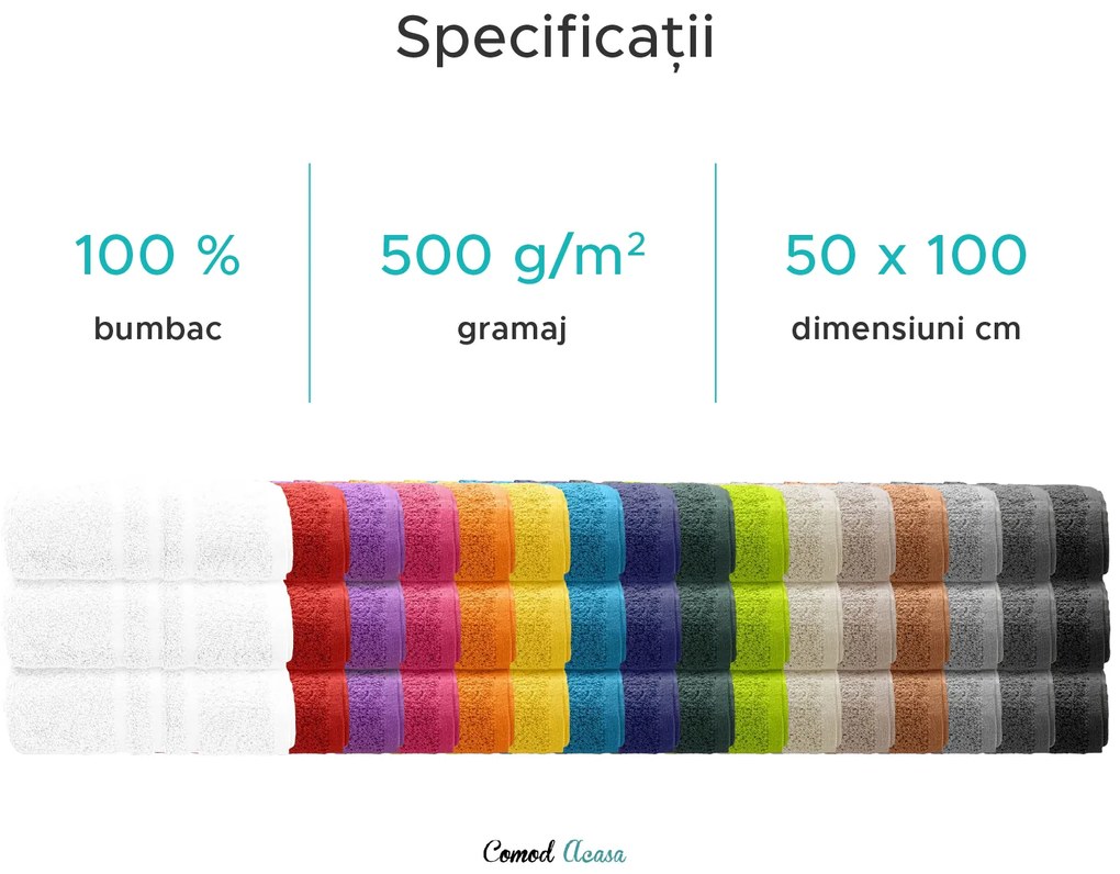 Prosop CONFORT 50 x 100 cm gri inchis, 100% bumbac