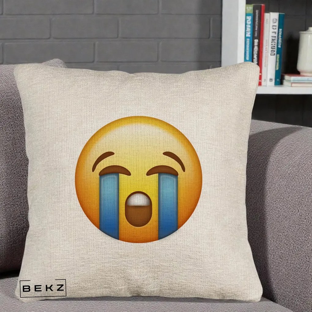 Perna Decorativa Emoji Plange, 40x40 cm, Bej Canapea, Husa Detasabila, Perna Inclusa, BEKZ®