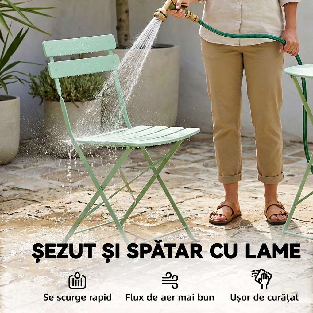 Outsunny Set Grădină Bistro: Masă Rotundă și Scaune Pliabile pentru 2, Verde Deschis. | Aosom Romania