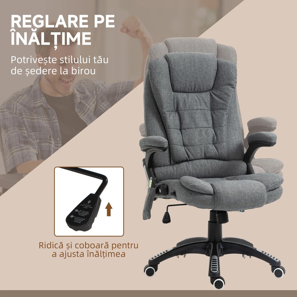 Vinsetto Fotoliu Relax cu 6 Zone de Masaj, Spătar Reglabil și Design Ergonomic, Gri | Aosom Romania
