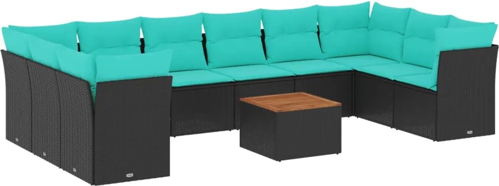 vidaXL Set canapele de grădină cu perne, 11 piese, negru, poliratan