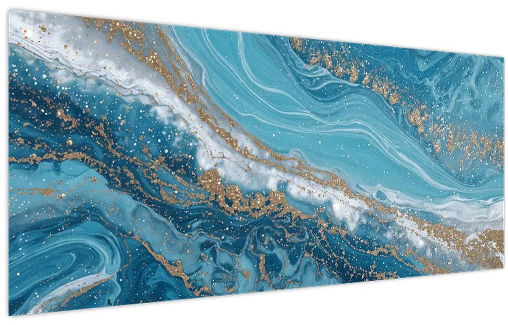 Tablou - Marmură bleu cu aur I. (120x50 cm)