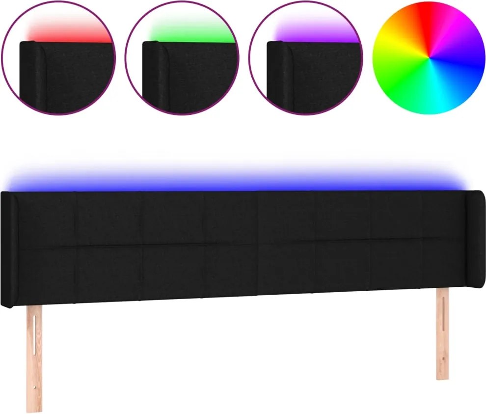 vidaXL Tăblie de pat cu LED, negru, 163x16x78/88 cm, textil