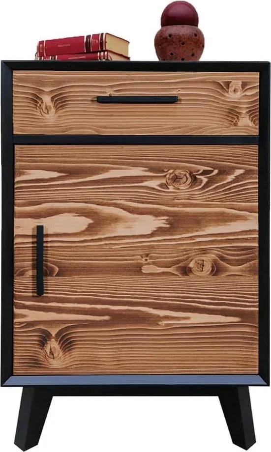 Dulap lemn masiv Timeless 1 Sertar 1 Ușă Negru, 50 × 45 × 85 cm