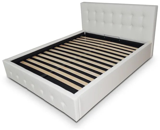 Pat Pat tapitat cu piele ecologica 180 x 200 , cu somiera fixa, Culoare Alb, Hans