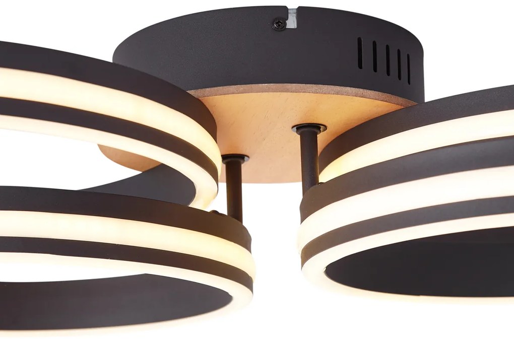 Plafonieră din lemn cu LED, cu 3 trepte de intensitate, cu 4 lumini - Navara