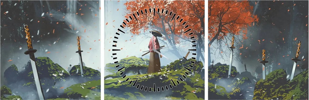 Tablou - Ilustrație a Grădinii de săbii (cu ceas) (90x30 cm)