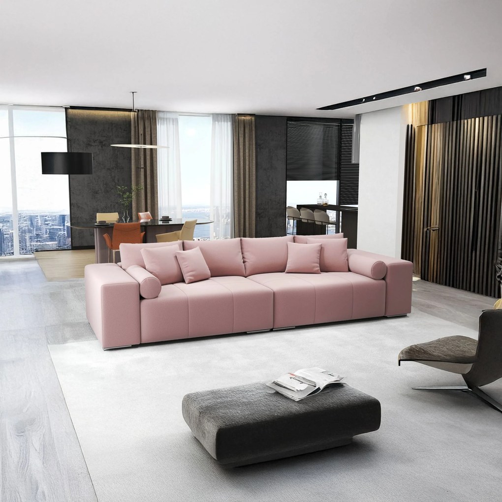 Canapea extensibilă dumonde cu ladă de depozitare si sezut confortabil din spuma high-density, Marbela Royal Roz XXL 295x100 cm