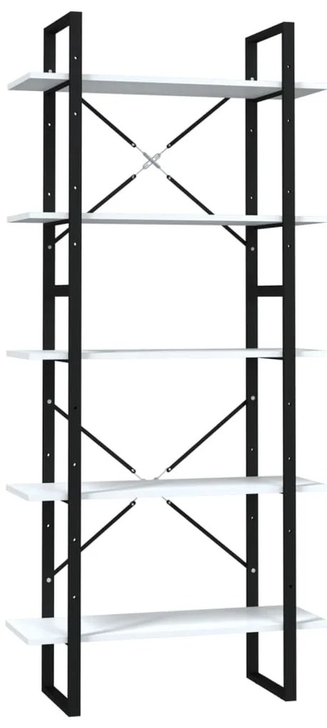3081988 vidaXL Bibliotecă cu 5 rafturi, alb, 80x30x175 cm, lemn prelucrat