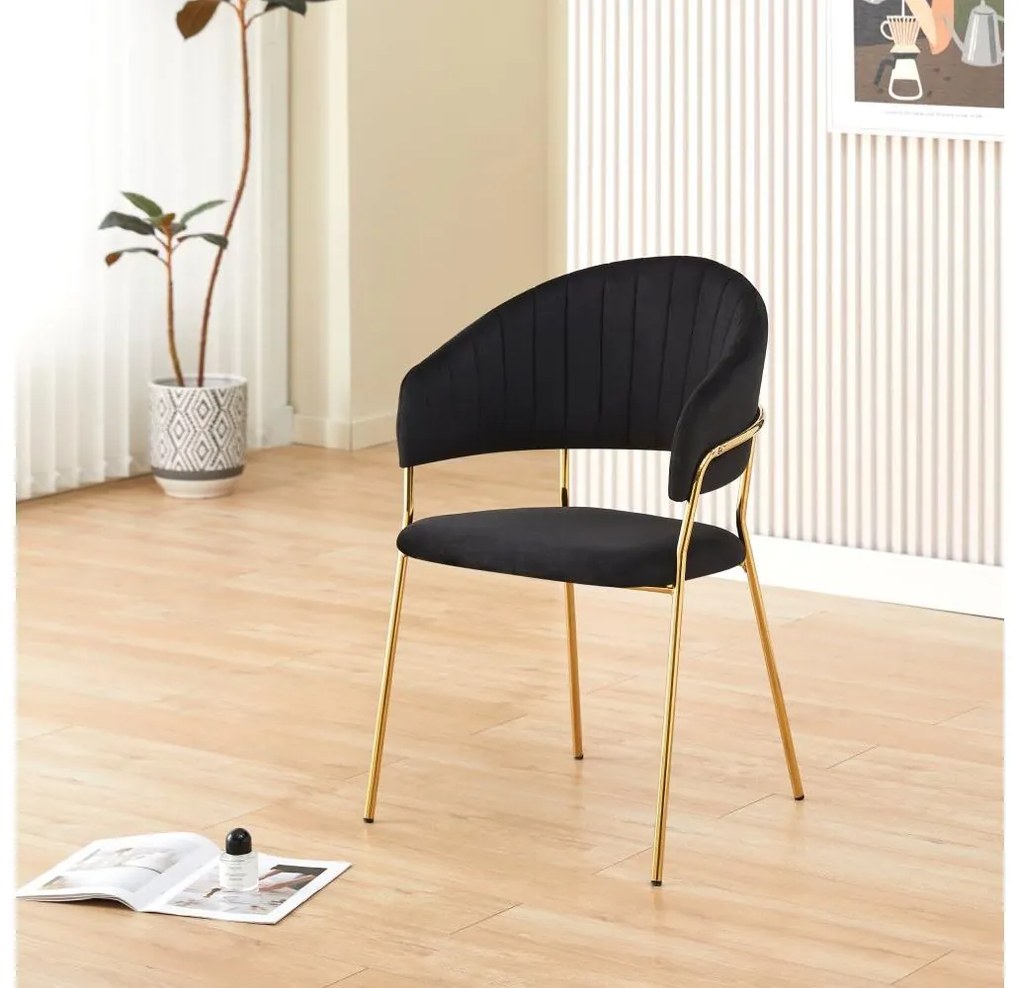 Fotoliu de sufragerie de design Dasmona 1 (Negru + Auriu + Crom) . 1097107