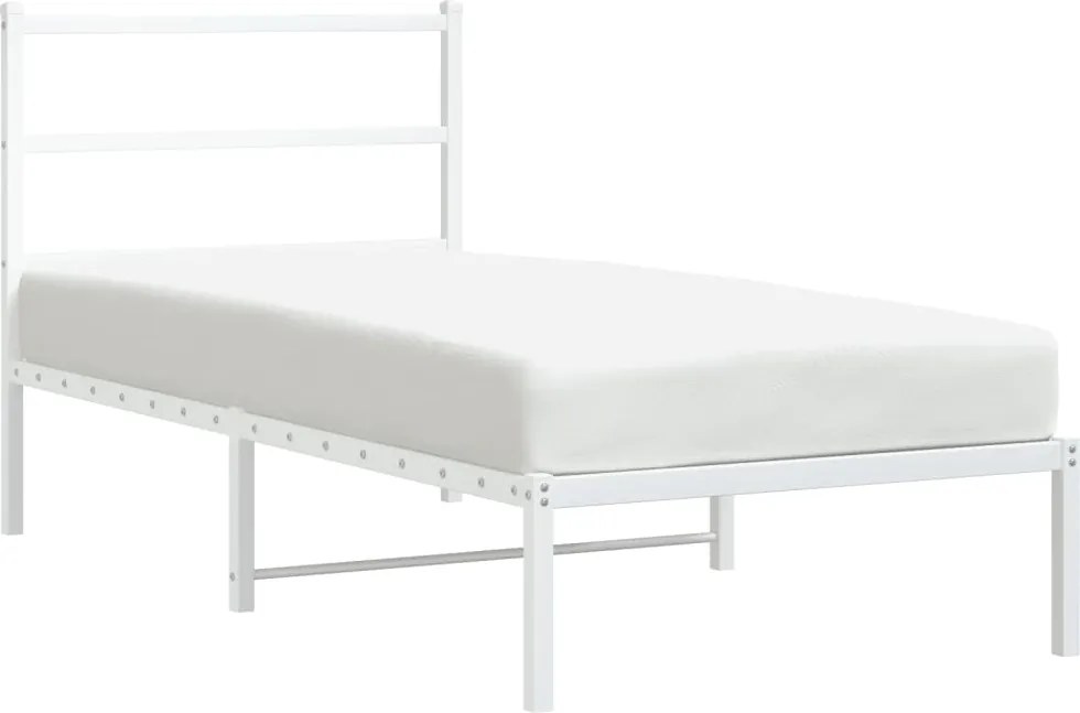 vidaXL Cadru pat metalic cu tăblie, alb, 90x200 cm
