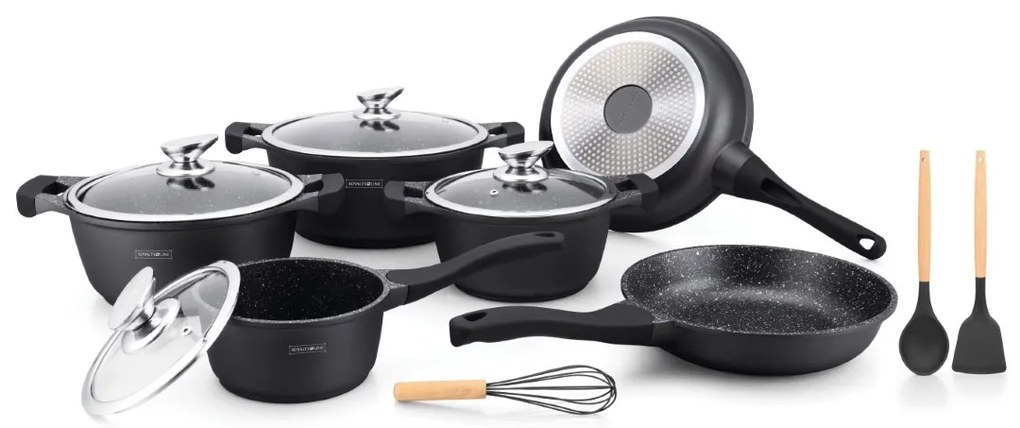 Set oale si tigai marmorate, antiaderente, 10 piese Royalty Line BS1010M Negru, curatare usoara, inductie