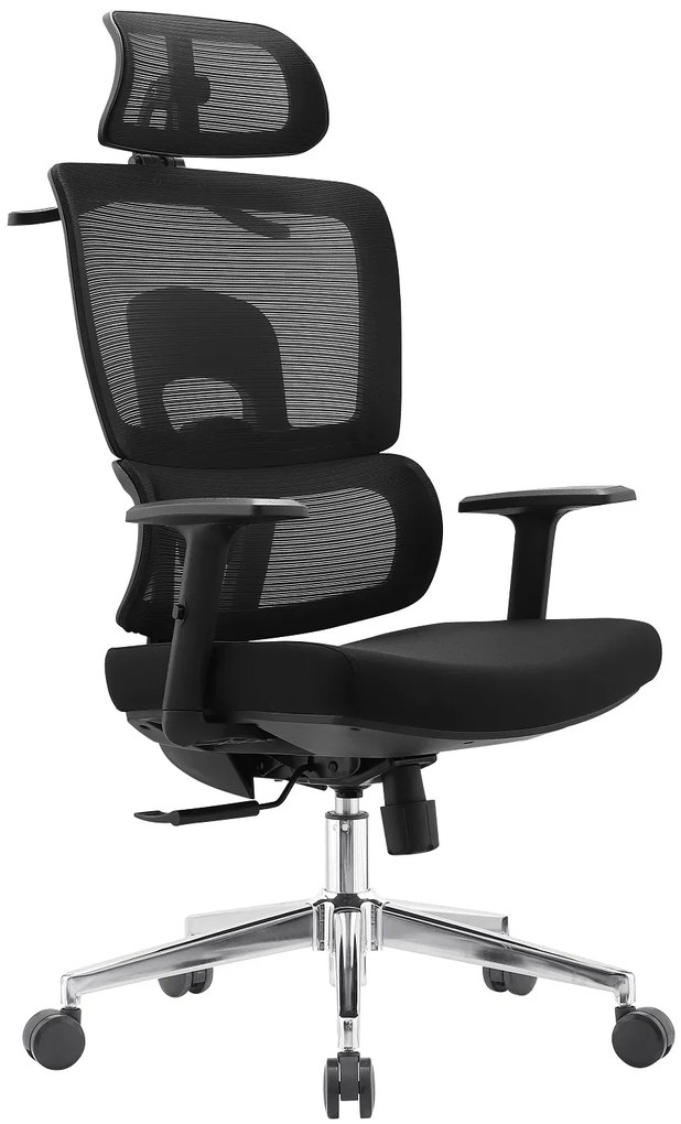 LUCKY-V4 Scaun ergonomic, suport lombar, tetiera 2D, umeras, Negru