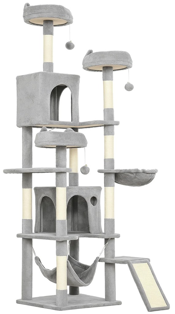 PawHut Arbore pentru Pisici cu Stinghie și Căsuță 48x48x192 cm Bej și Galben | Aosom Romania