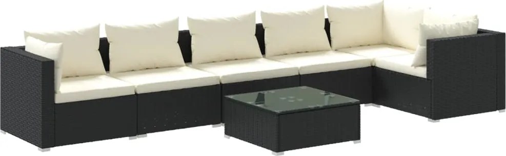 vidaXL Set mobilier de grădină cu perne, 7 piese, negru, poliratan