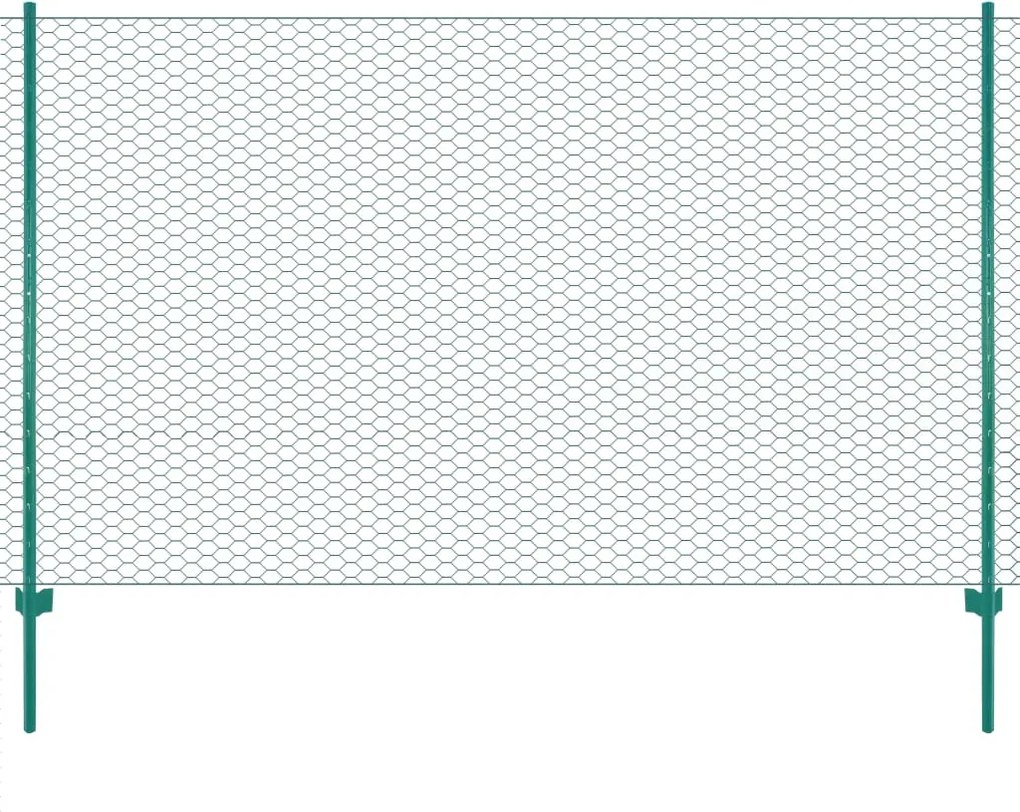 vidaXL Gard din plasă de sârmă cu stâlpi, verde, 25 x 2 m, oțel