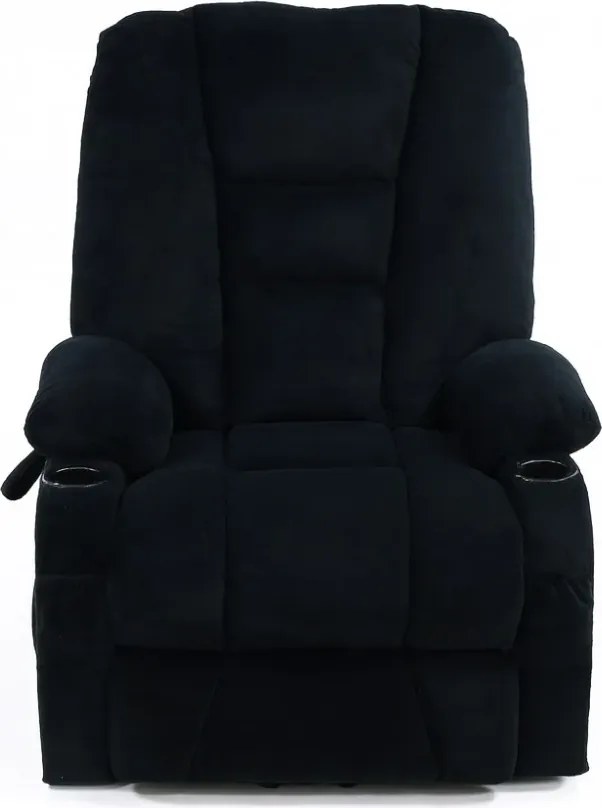 RESIGILAT- Fotoliu Electric Power Lift&Recliner, ridicare și rabatare, masaj și incalzire, porturi USB, suporturi pentru pahare, buzunare laterale, telecomenzi, textil, Negru