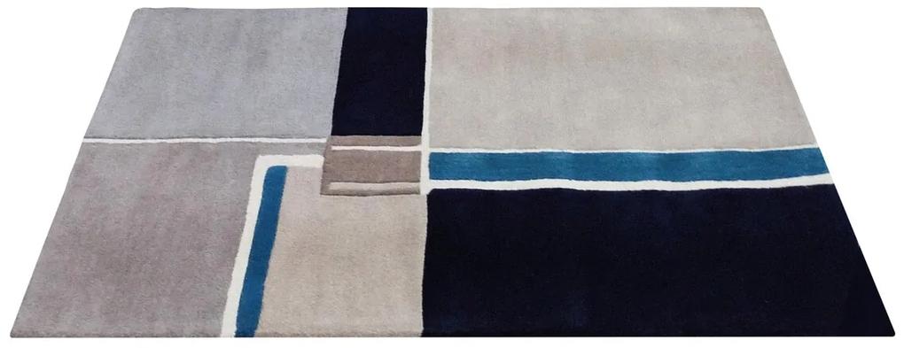Covor Sea Bedora, 120x170 cm, 100% lana, albastru, finisat manual