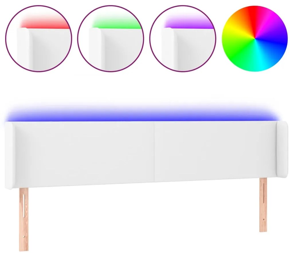 vidaXL Tăblie de pat cu LED, alb, 163x16x78/88 cm, piele ecologică