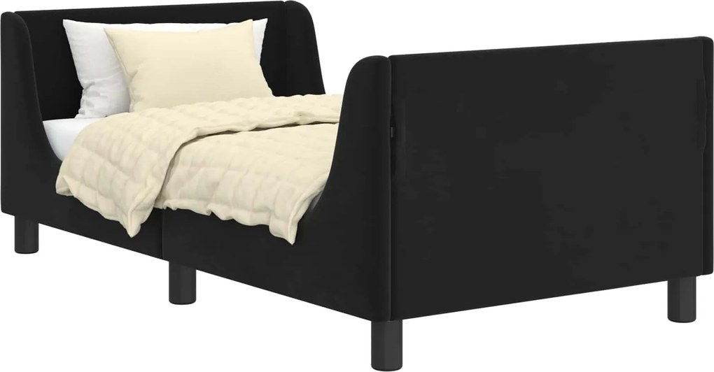 vidaXL Cadru de pat pentru copii cu spătar Negru 80 x 160 cm Catifea