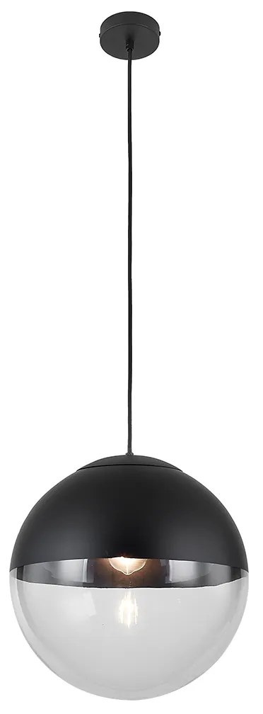 Lampă suspendată retro neagră cu sticlă transparentă 35 cm - Eclipse