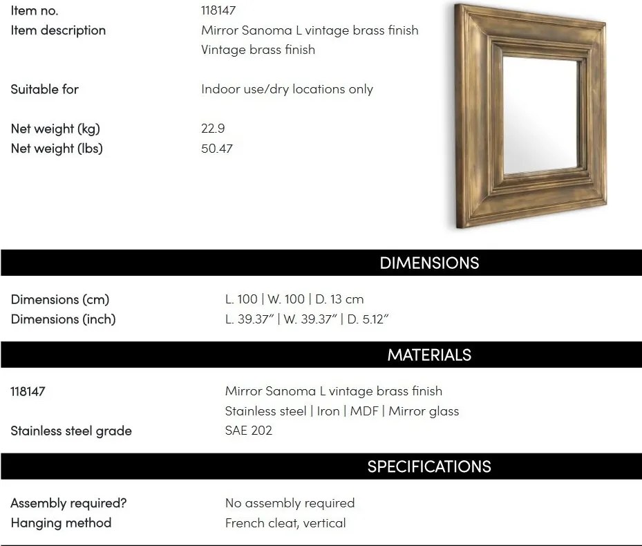 Oglinda decorativa design LUX Sanoma L, 100x100cm