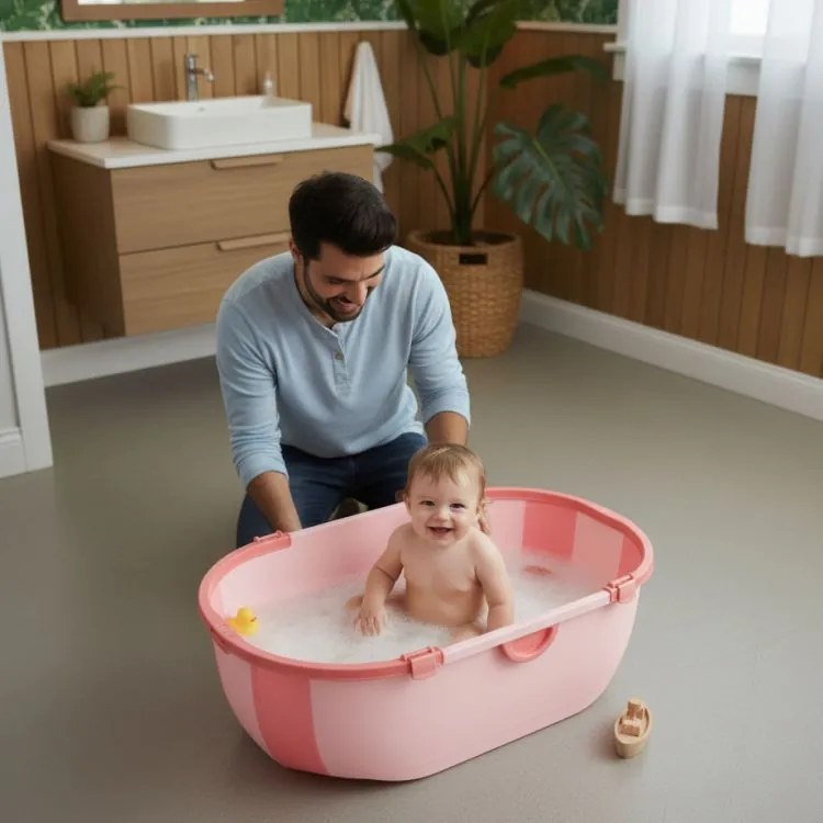 Cada de baie pliabilă din silicon pentru copii - roz