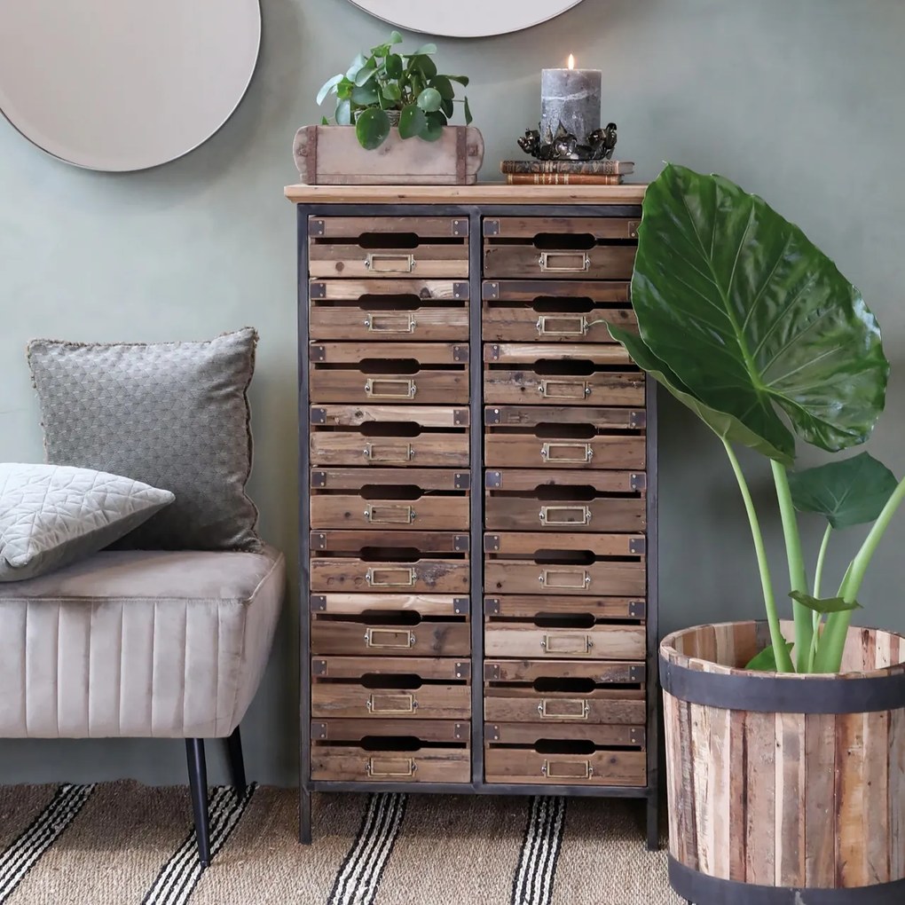 Comoda din lemn, cu 18 sertare, aspect vintage