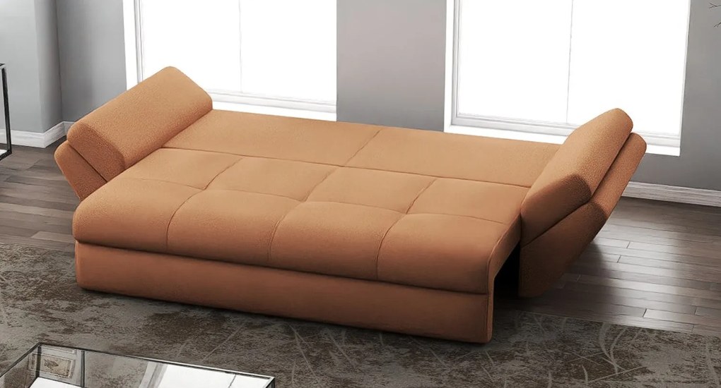 Canapea extensibilă dumonde cu ladă de depozitare si sezut confortabil din spuma high-density, Loana Enjoy Mango 250x100 cm