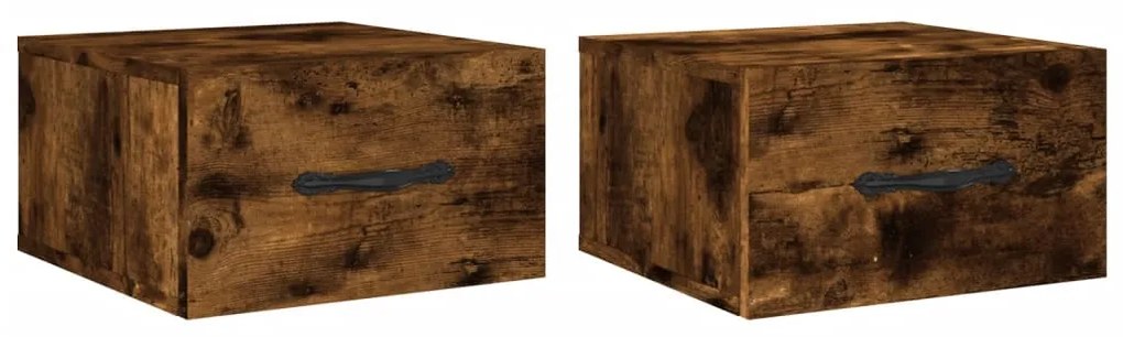 vidaXL Noptiere de perete, 2 buc., stejar afumat, 35x35x20 cm