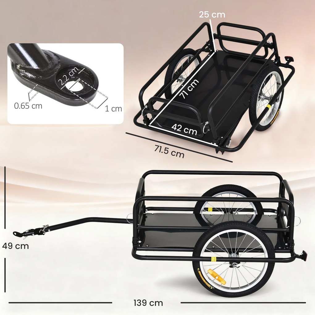 HOMCOM Cărucior pentru Bicicletă cu Pereți Pliabili și Detașabili, Remorcă pentru Bicicletă din Oțel și PE, 139x71.5x49 cm, Negru | Aosom Romania