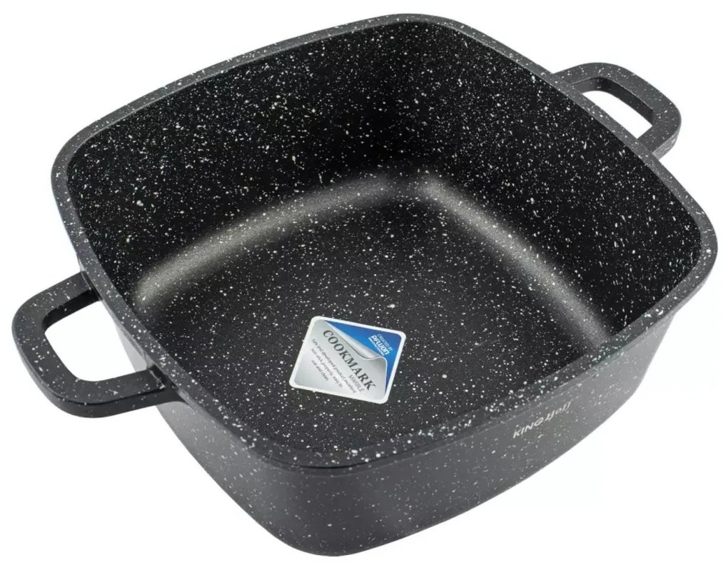 Oală pătrată cu capac 20x20 cm, 2.8L – Kinghoff KH 1601, neagră, cu strat antiaderent din marmură, compatibilă cu inducție