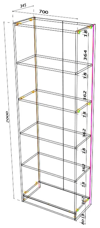 Dulap Biblioraft Mobiref cu 4 Polite pentru Depozitare , 70 x 34,5 x 200 cm, PAL Alb 18 mm