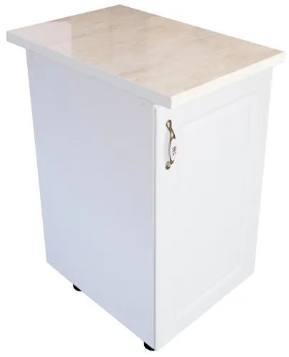 Corp inferior cu 1 usa Zebra, Alb/MDF Alb mat, cu blat Travertin, 40 x 85 x 60 cm