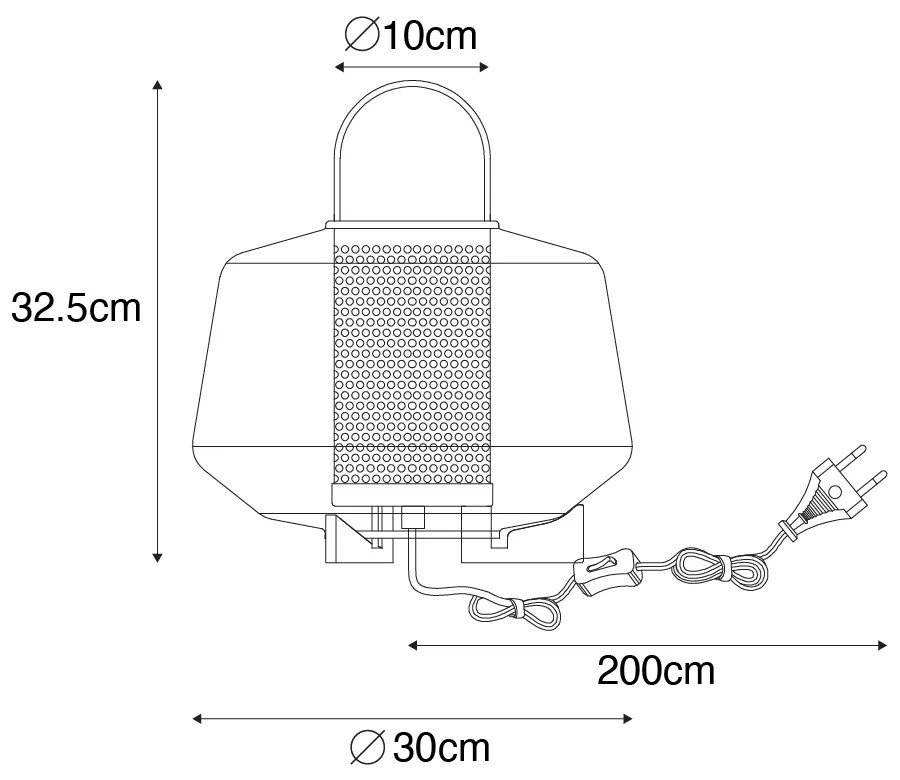 Lampă de masă Art Deco neagră cu sticlă fumurie 30 cm - Kevin