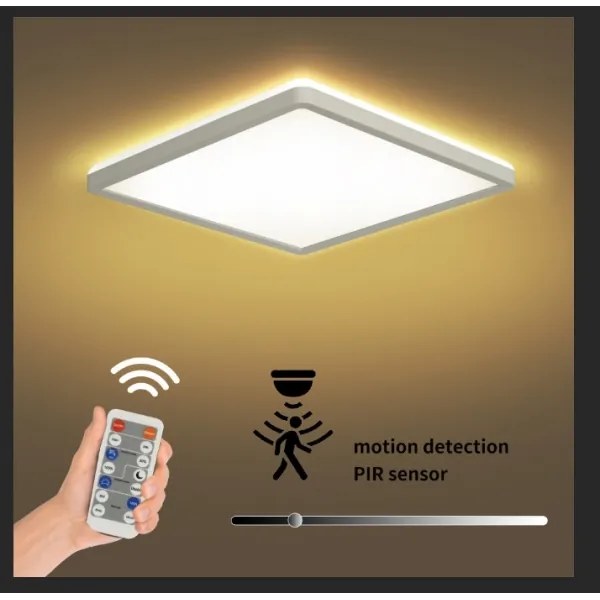 Plafonieră LED dimabilă cu senzor de mișcare ULTRA SLIM LED/18W/230V 30x30 cm + telecomandă