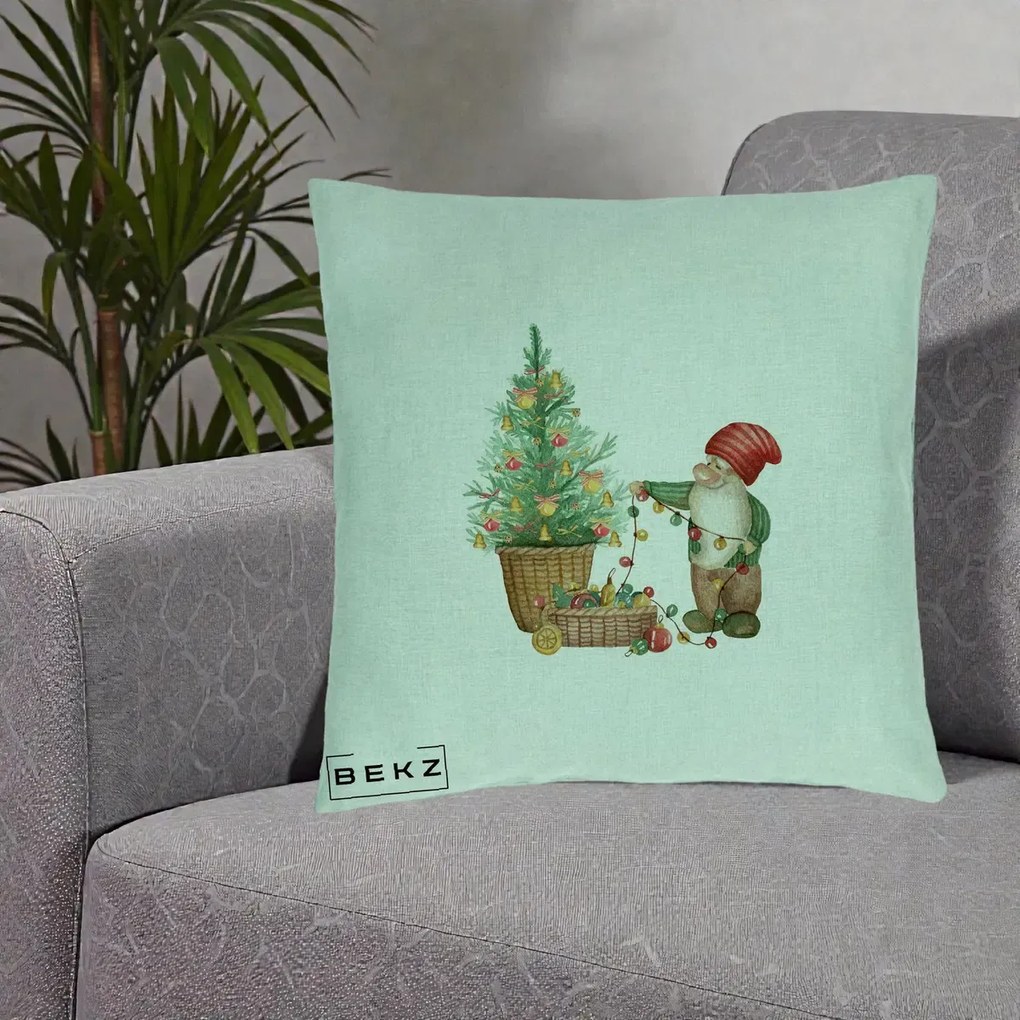 Perna Decorativa Pitic de Craciun cu Brad, 40x40 cm, Verde Menta, Husa Detasabila, Perna Inclusa, BEKZ®