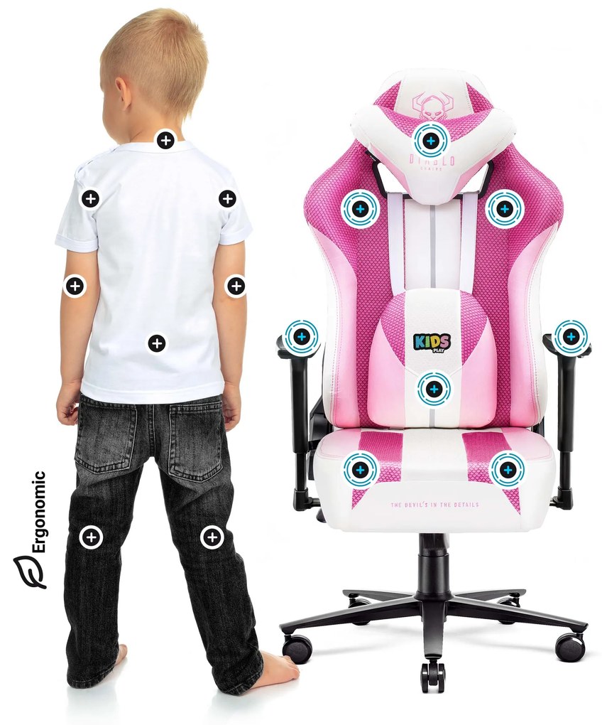 Scaun gaming din material pentru copii Diablo X-Player 2.0: Marshmallow Pink / roz, Kids Size Diablochairs