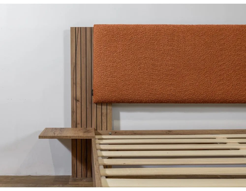 Pat matrimonial portocaliu cu somieră 160x200 cm Lior – Bobochic Paris