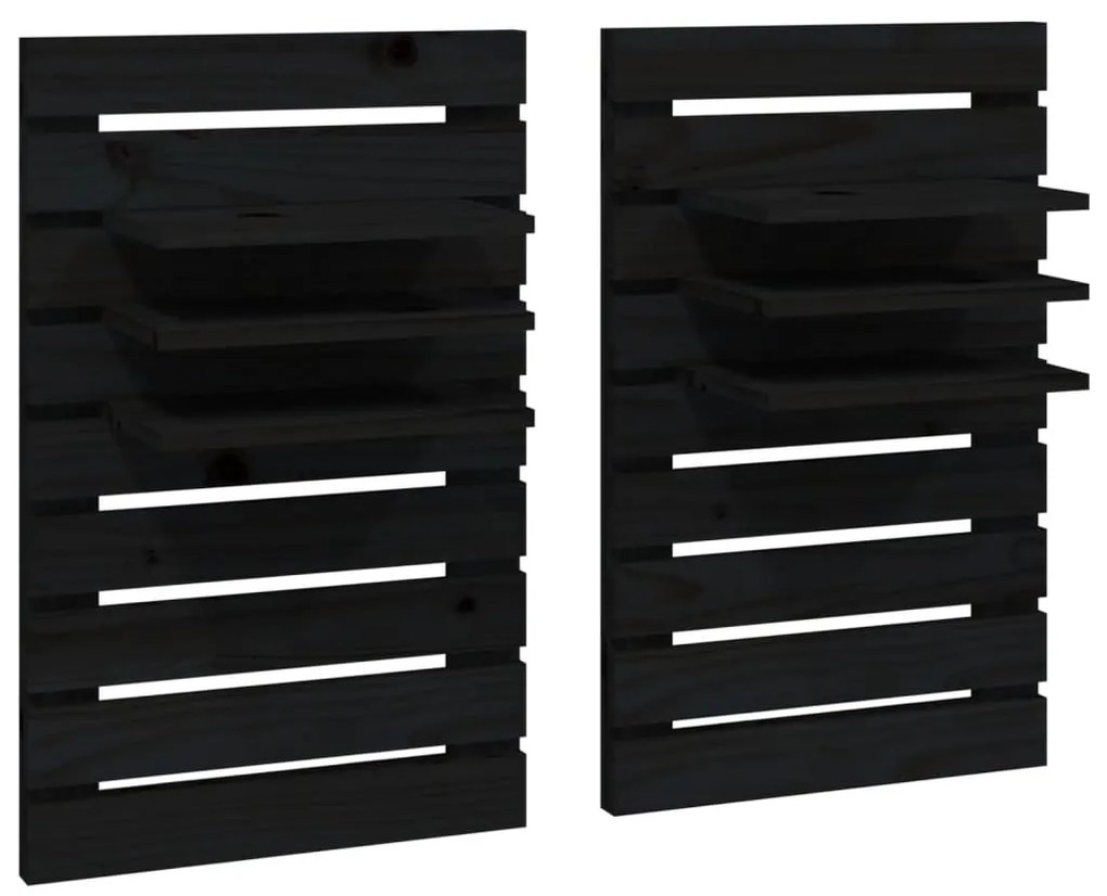 vidaXL Rafturi noptiere de perete, 2 buc., negru, lemn masiv de pin