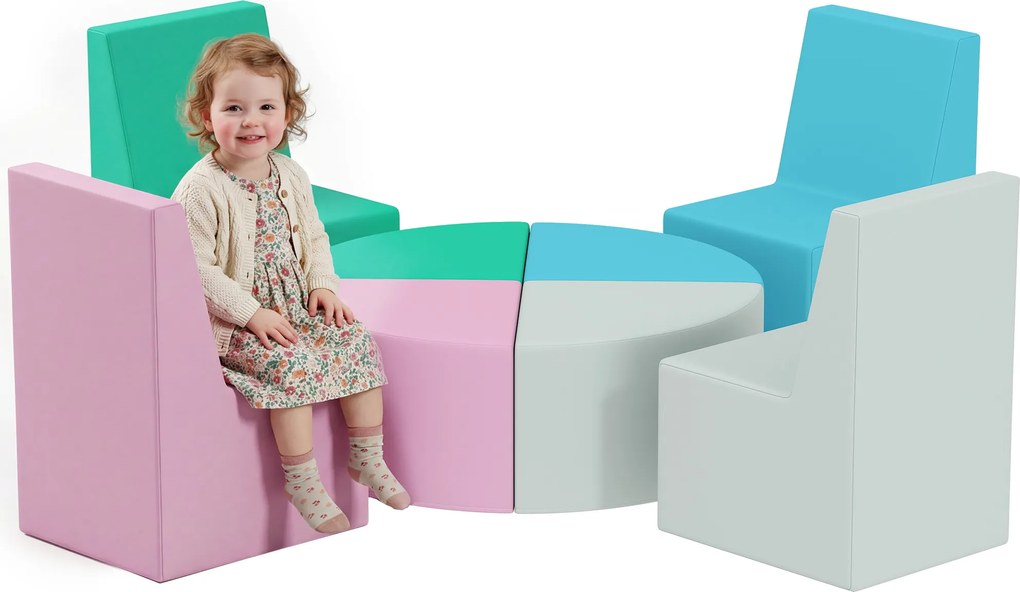 AIYAPLAY Set 8 piese blocuri din spumă pentru copii blocuri moi cu design masă și scaun pentru cățărat blocuri din PU multicolor | Aosom Romania