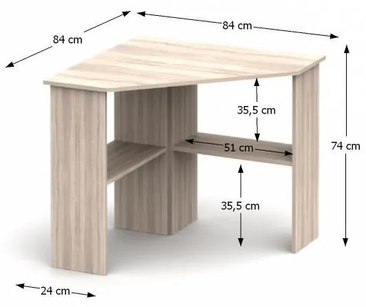 Birou pe colt , 84 x 84 cm , stejar sonoma, Bortis Impex