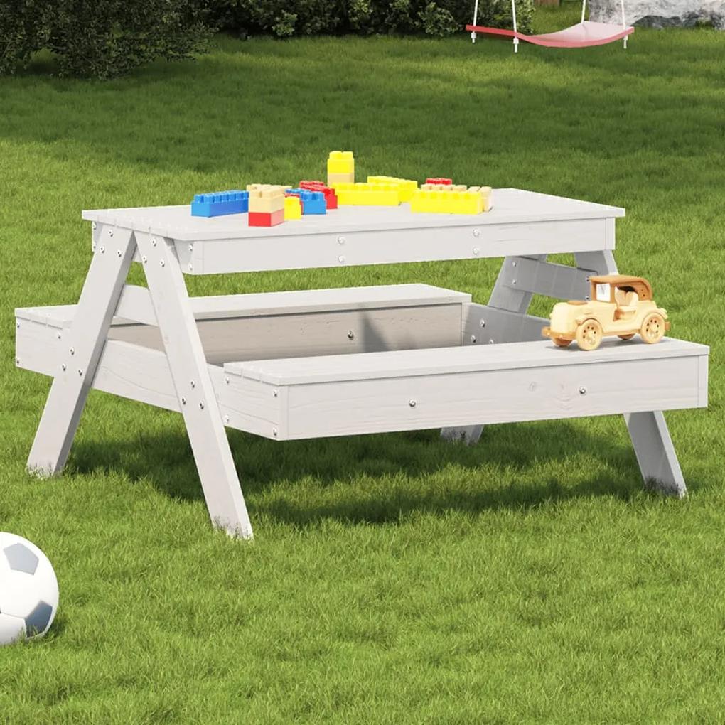 Masa de picnic pentru copii, alb, 88x97x52 cm, lemn masiv pin