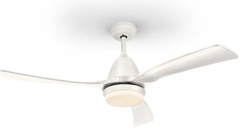Lustra LED cu Ventilator si telecomanda, lame din lemn, Aspas alb