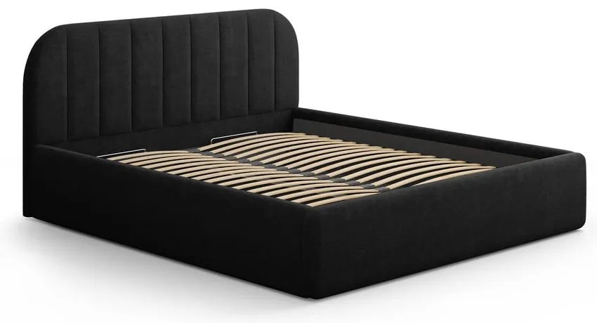 Pat matrimonial negru tapițat cu spațiu de depozitare cu somieră 140x200 cm Juno – Windsor & Co Sofas