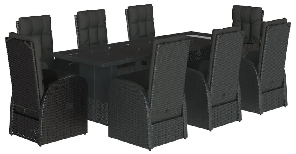 3277659 vidaXL Set mobilier de grădină cu perne, 9 piese, negru, poliratan