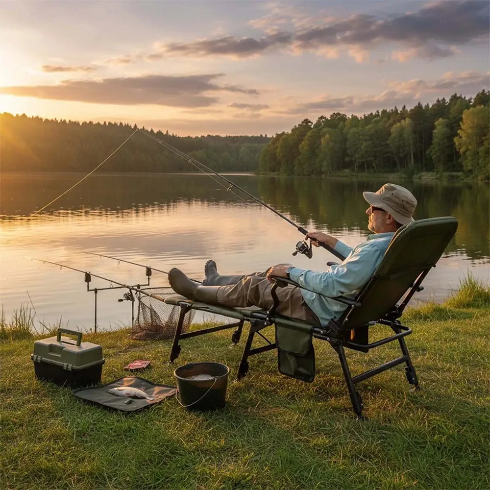 Scaun de pescuit mare cu suport pentru picioare