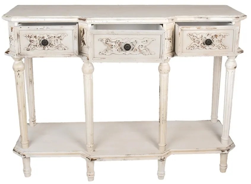 Consola alba, din lemn, cu aspect vintage, Marivelle