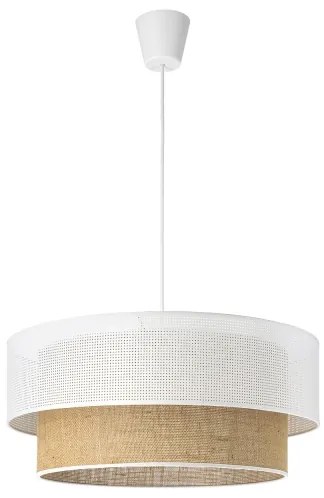 Lustră suspendată pe cablu BORHO, 1xE27/60W/230V, diametru 50 cm, alb/iută