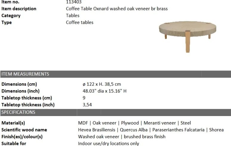 Masuta de cafea LUX Oxnard diam.122cm 113403 HZ